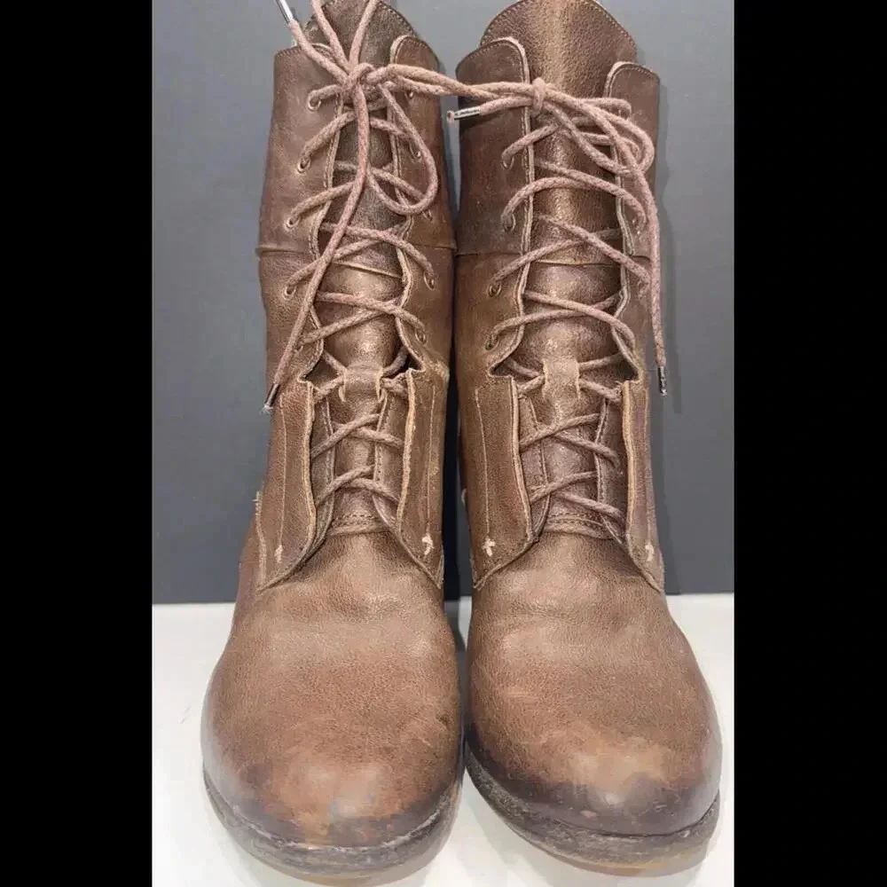 Rag & Bone Heeled Brown Boho Classic Designer Lace Up Italian Leather Boots 39.5